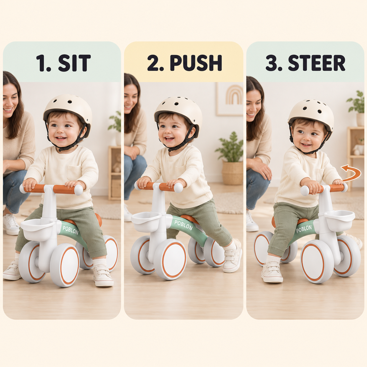 How to use the Toyella FirstRide balance bike: sit, push and steer