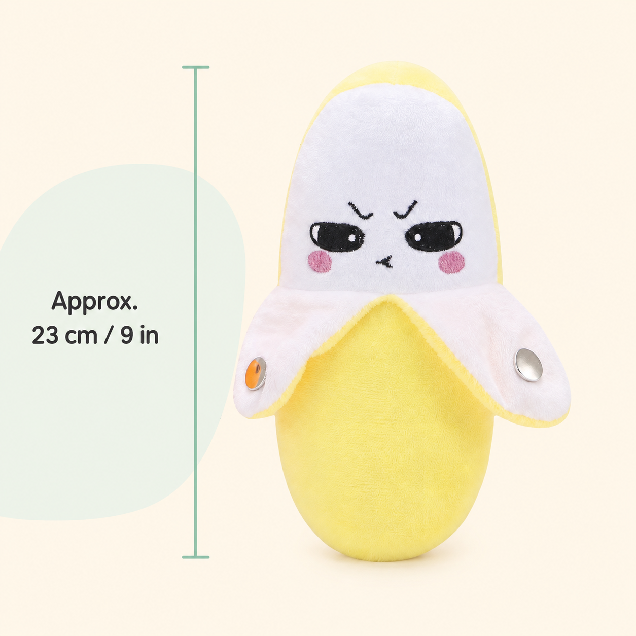 Toyella Fruit Beat banana plush with approximate 23 cm and 9 inch height guide