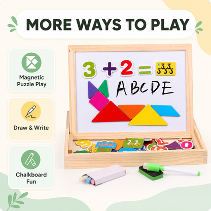 Three ways to play: magnetic puzzles, drawing and chalkboard activities