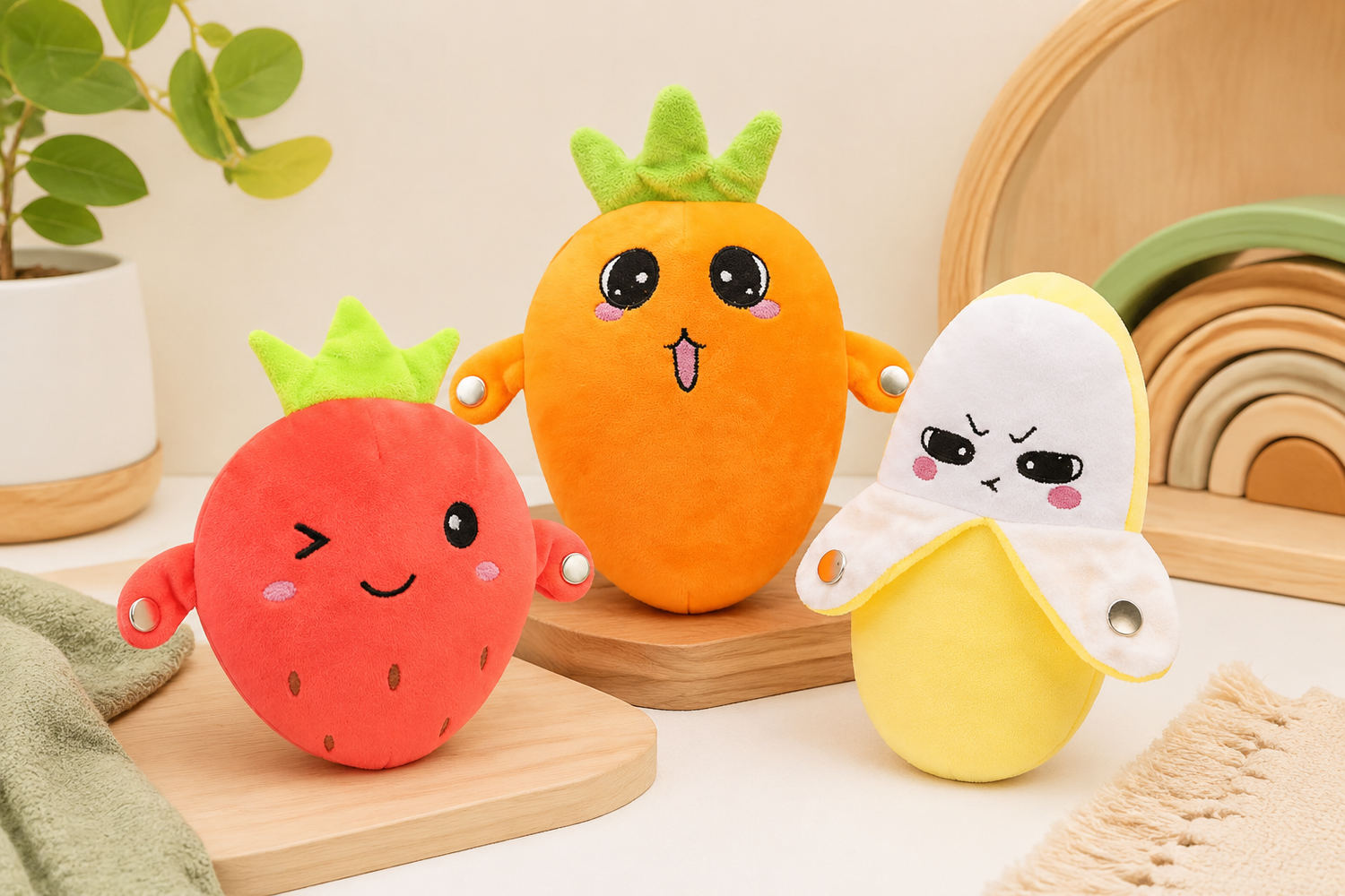 Strawberry, carrot and banana Musical Touch Plush Pal style choices