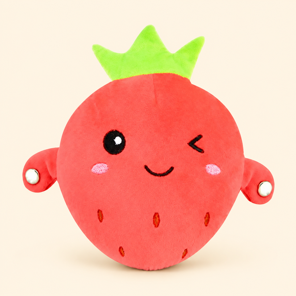Toyella Musical Touch Plush Pal strawberry variant on warm cream background