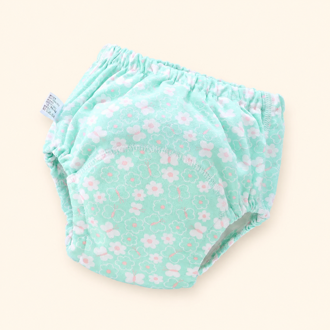 Toyella potty training pants - Green flowers - cream background