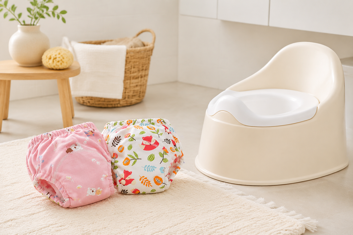 Toyella potty training pants beside a child-safe potty
