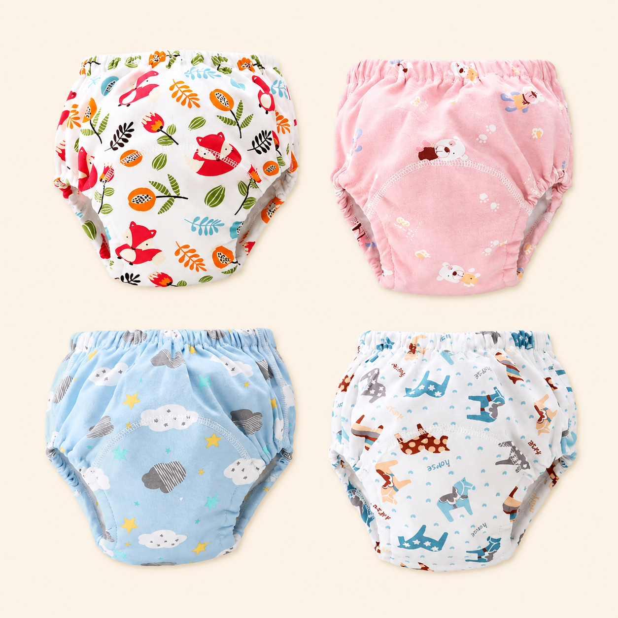 Toyella reusable cotton potty training pants in four prints