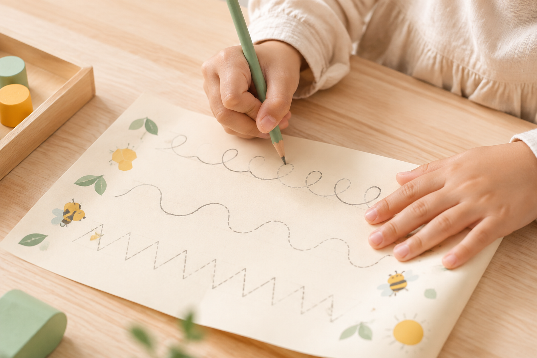 Child practising fine-motor tracing